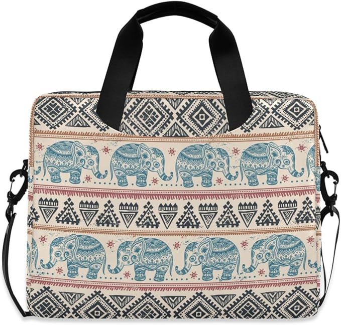 Boho Laptop Bag 15.6 inch, Large-Capacity Laptop Case with Strap, Bohemian Ethnic Elephant