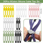 30Pcs Silicone Cord Ties for Electronics 3in Reusable Cable Organizer for Charging Cables, Electrical Cords, Computer Wires USB Data Cables 6Colors