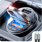 AINOPE 90W for iPhone 17/16/15 Pro Max Car Charger USB C Fast Chage, [Mini&Metal] Invisible Cigarette Lighter Adapter with 3FT USB C to C Cable, Car Accessories for Mother Him Her, Adapter for iPhone