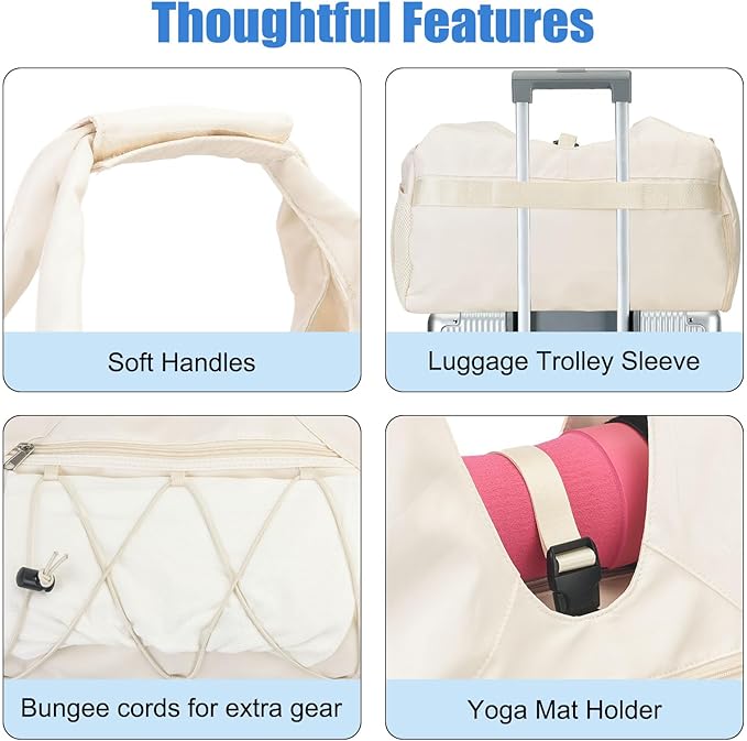 Forestfish Gym Bag For Women With Yoga Mat Holder & Shoe Compartment & Wet Dry Storage Pocket & Adjustable Strap