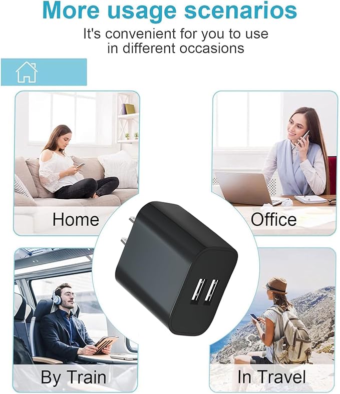 USB Wall Charger,4 Pack Dual Port Plug Adapter for Wall Outlet Charging Block, USB Power Adapter for iPhone 14/13/12/11 Pro/Pro Max, XS/XR/X, Galaxy, Pixel, Moto and Android Phones (Black)