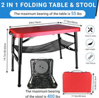 Portable Folding Table and Stool Set, Lightweight Foldable Table & Collapsible Stool for Camping Picnic Beach Fishing, Sturdy Small Outdoor Set with Mesh Layer Storage