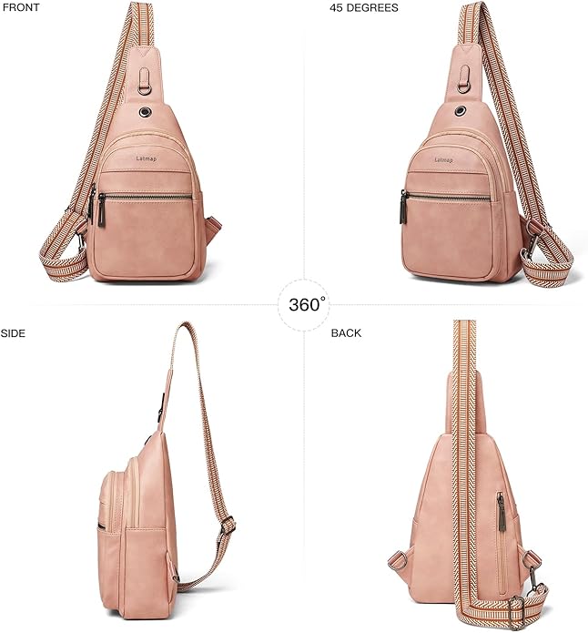 LATMAP Sling Bag For Women Faux Leather Small Casual Daypack Backpack Fanny Pack Crossbody Chest Bags Purse