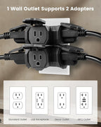 SURAIELEC Outdoor 3 Way Plug Adapter, Multi Plug Outlet Waterproof, 1 to 3 Power Splitter, Electrical 15A Multiple Plug Extender with Cover for Outside Garden Garage Cruise, Black, ETL Listed, 3 Pack