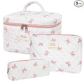 honitty Makeup Bag,Quilted Cosmetic Bag,Large Floral Make Up Bag for Women,Cotton Makeup Bag Set,Flower Travel Toiletry Bag