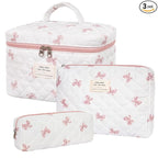 honitty Makeup Bag,Quilted Cosmetic Bag,Large Floral Make Up Bag for Women,Cotton Makeup Bag Set,Flower Travel Toiletry Bag