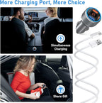 4-Port USB C Car Charger for iPhone 17/16e/15 Pro Max, 65W Multi Port PD+QC 3.0 Fast Charging Dual 12V USB-C&USB-A Car Charger Cigarette Lighter Adapter Voltmeter for iPhone Air 17 16 15 Pro