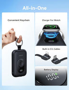 RORRY CharmGo Portable Charger, 20000mAh PD 30W Portable Charger Power Bank with 2 Built-in Cables, Fast Charging Battery Pack with Keychain, Travel Essentials for iPhone, Apple Watch, iPad, Green