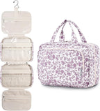 Narwey Travel Toiletry Bag for Women Large Hanging Makeup Bag Organizer Toiletries Bag for Full Size Essentials Accessories Cosmetics (Dusty Pink Flower (Large))