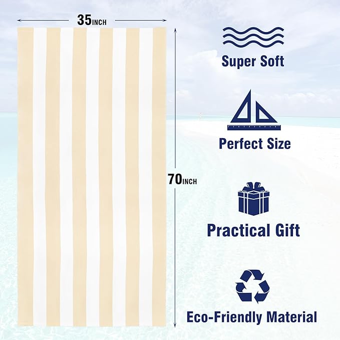 HENBAY Large Oversized Beach Towel - 35 x 70 Inch Microfiber Pool Towel, Beige Striped Quick Dry Cabana Swim Towel