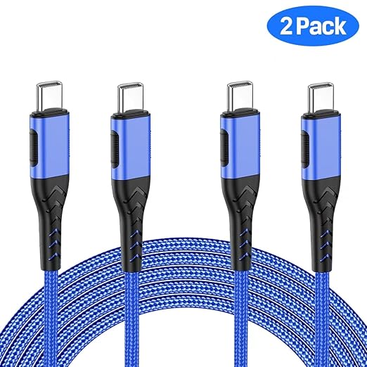 Durcord USB C Charger Cable Fast Charging, 2Pack 100W 6ft USB C to USB C Cable for Android Phone Pad, Type C to Type C Charger Braided Compatible with iPhone 15 Pro/Plus/Max/Android/Phone/Pad Blue