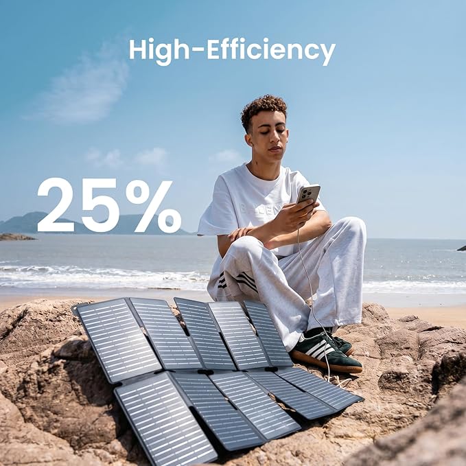 GEYOTO S35 Solar Panel 35W with USB-A and USB-C Ports,25% High Efficiency Folding Solar Panel,Portable Solar Charger Compatible with Phones,Power Bank,IP68 Waterproof Solar Charger for Backpacking