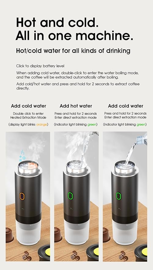 Wireless Portable Electric Coffee Maker with USB-C, Self-Heating, Rechargeable Espresso Coffee Machine for Travel, Camping, RV,Home,Office (black)