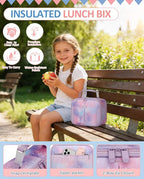Insulated Lunch Box for Kids, Cute Thermal Lunch Bag for School, Reusable Lunch Tote for Boys and Girls, Durable Cooler Bag with Easy Grab Handle, Lightweight and Easy to Clean, Galaxy Starry Sky
