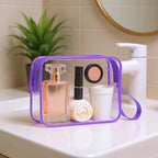 Icramsy Clear Makeup Bag,2 Pack TSA Approved Toiletry Bag Travel Toiletry Bag Hanging Makeup Cosmetic bag for Women Men (Purple)