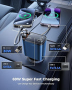 [Upgraded] 4 in 1 Retractable Car Charger, SUPERONE Smaller Fast Car Phone Charger 69W with Cord, USB C and iPhone Car Charger Adapter, Compatible iPhone 17/17 Pro Max/16/15/14/13, Sumsung
