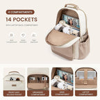 LOVEVOOK Laptop Backpack for Women with Pouch Pocket for Large Capacity Cup,18 Inch Laptop Computer Bag Travel Backpack Purse,Waterproof Work Business Backpack College Teacher Bags,Beige-Khaki
