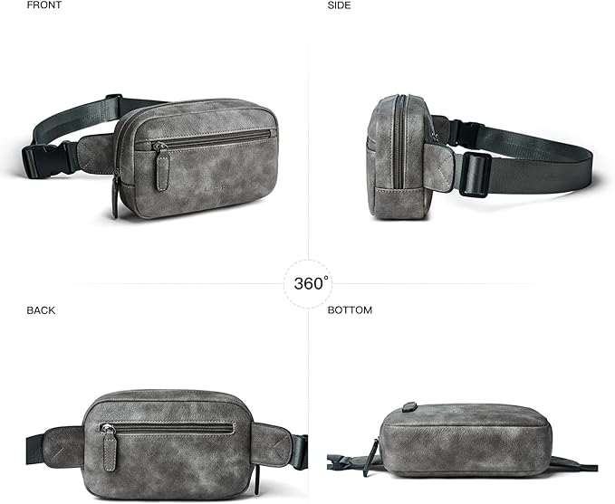 LATMAP 2L Fanny Packs Everywhere Belt Bag Small Fashion Crossbody Waist Pack Faux Leather Waterproof Sling Chest Bag For Women Trendy Grey
