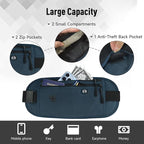 FuninCrea Waterproof Hidden Money Belt for Travel, Anti-Theft Belt Bag with RFID Blocking Function Adjustable Slim Waist Bag with 2 Zipper Pockets and 1 Back Pocket for Men and Women (Style l, Blue)