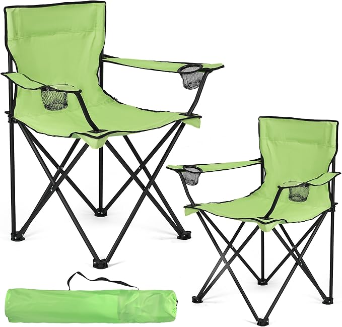 WEIDIORME 2 Pack Lightweight Camping Chairs, 300LBS Heavy-Duty Portable Folding Chairs with Carry Bag, Compact Design for Camping, Beach, Picnics, and Outdoor Event