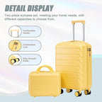 20 Inch Carry on Luggage with 14 Inch Cosmetic Case, 2 Pcs Hardshell Lightweight Durable Spinner Suitcase Set for Travel, Women, Men, TSA Lock, ABS, 20+14 Inch (Yellow)