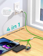 2Pack Multi Charging Cable for Apple Watch Charger 4 in 1 Travel Essentials RV Camping Essentials USB C/L/Micro Compatible with iWatch Series 11-1/iPhone 17/16/15/Android Airplane Gadgets-4FT/Green
