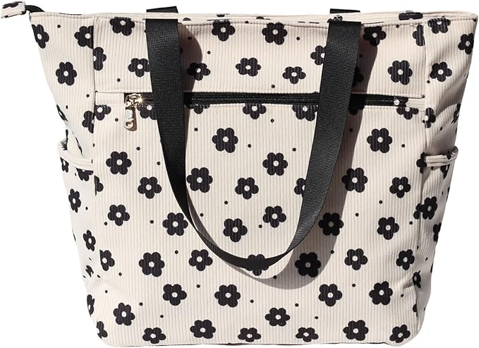 ESVAN Original Floral Tote Bag Large Shoulder Bag with Multi Pockets for Gym Travel Beach Daily Bags