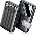 Power Bank, 15000mAh Portable Charger with Built in Cable, 22.5W Fast Charging, 6 Outputs, Slim Travel Essential Battery Pack with LED Display, Compatible with iPhone 17/16/15/14/13, iPad Black