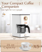 Amaste Retro Style Coffee Machine with 25 Oz Glass Coffee Pot, Reusable Coffee Filter & Three Brewing Modes, Warming Plate, Elegant White with Rose Gold