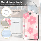 2Pack Luggage Tags for Suitcases, Cute Unique Pu Leather Cruise Luggage Tag with Privacy Cover ID Label Address Card and Metal Ring Suitable for Women Men Kids Travel Bag Pink Large Flower