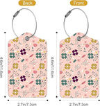 2Pack Luggage Tags for Suitcases, Cute Unique Pu Leather Cruise Luggage Tag with Privacy Cover ID Label Address Card and Metal Ring Suitable for Women Men Kids Travel Bag Yellow and green floral print