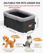 BurgeonNest Center Console Dog Car Seat for Small Dogs up to 9lbs - Sturdy Metal Frame Anti-Collapse Pet Booster Seat for Car Armrest, Dual Safety Belts & Washable Cushion, Grey