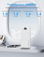Ffnpua Portable Charger with Wall Plug, 10000mAh USB C Power Bank Fast Charging, External Battery Pack with Built in Cables, Digital Display, 5 Output 4 Input for iPhone Android Cell Phone Tablet