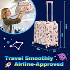 Kids Ride-On Suitcase with Cute Ears, DIY Graffiti Coloring Design, 20" Carry-On Luggage with 4 Spinner Wheels, Pull Rope & Combination Lock – Rideable Travel Case for Toddlers & Children(Pink)