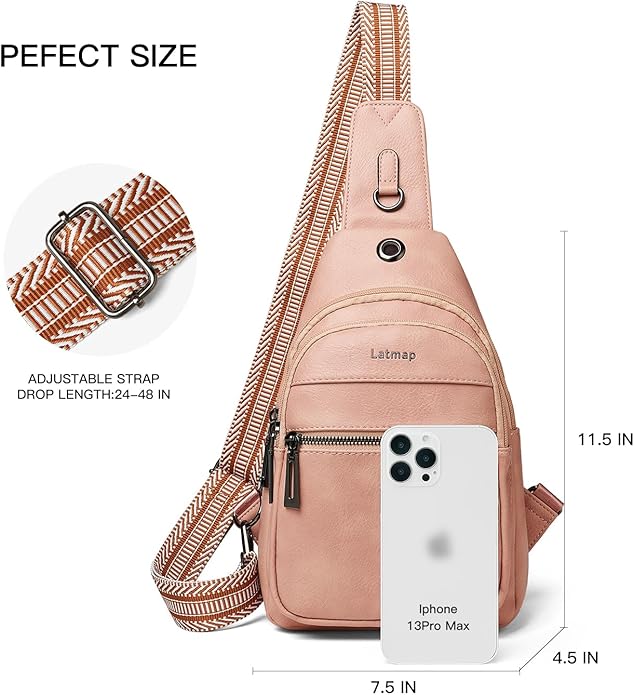 LATMAP Sling Bag For Women Faux Leather Small Casual Daypack Backpack Fanny Pack Crossbody Chest Bags Purse