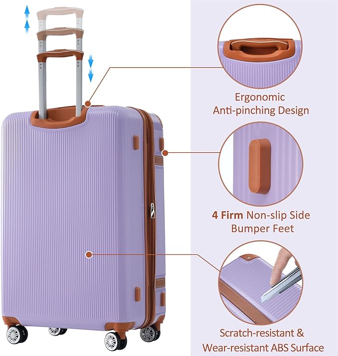 3 Piece Hardshell Luggage Sets 20"+24''+28" Expandable Hardside Luggages Spinner Suitcase with Spinner Wheels & TSA Lock,Lightweight Luggage Sets For Women Men Outdoor Travel Purple