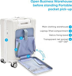 TABU 20" Carry on Luggage with Seat for Kids & Adults，Front-Opening Hardshell Carry On Suitcase with Double Handles & TSA Lock, White