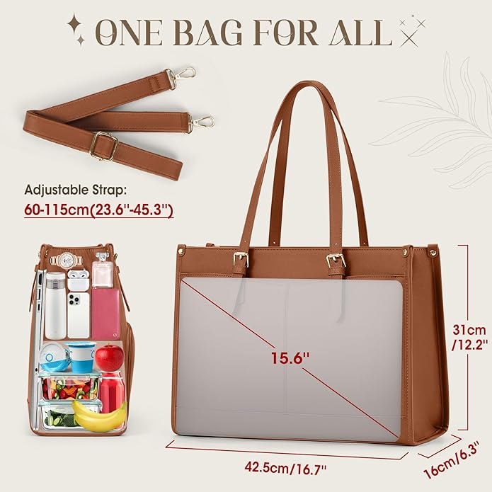 Laptop Bag for Women with Insulated Lunch Compartment 15.6 Inch Pu Leather Work Tote Computer Briefcase Bag for Office