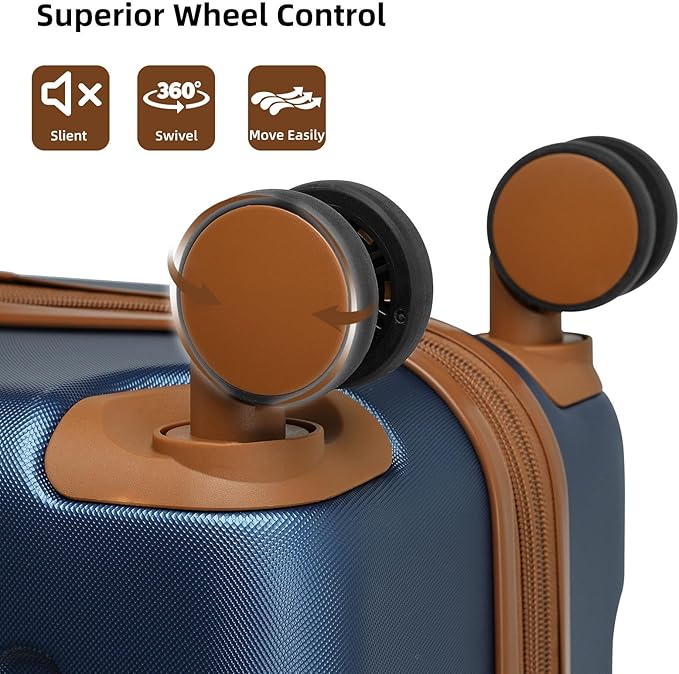 6 Piece Luggage Sets with Bags, Lightweight Expandable Checked Luggage Sets, Hardshell ABS Spinner Wheels Carry on Suitcase with TSA Lock, for Travel, Women Men (Navy Blue, 18/20/24/28inch+2bags)