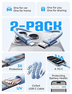 LISEN Coiled USB C Cable, 2 Pack for Android Auto & CarPlay Cable, Short USB A to USB C Cable Compatible with iPhone 17/16/15, Samsung Galaxy S25/S24/S23 A15/A14, Google Pixel 9/8, Blue 4FT