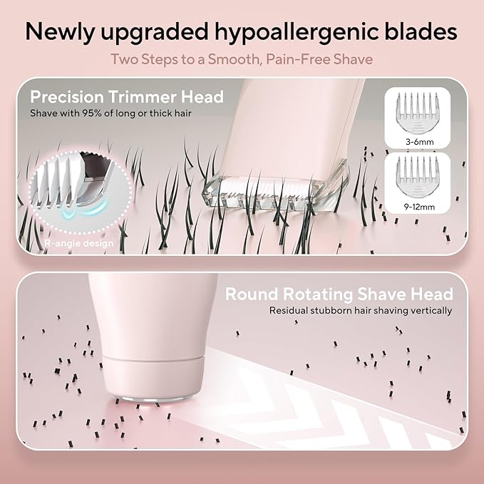 Bikini Trimmer for Women, 2 in 1 Electric Razors for Shower&Travel, IPX7 Waterproof Pubic Hair Remover for Underarm, Legs & Bikini Area, Painless Razor,Hypoallergenic Foil & Ceramic Blades