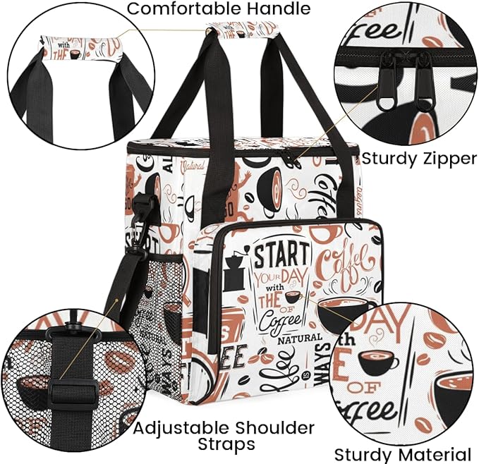 Coffee Maker Travel Bag Compatible with K-Mini or K-Mini Plus, Single Serve Coffee Brewer Carrying Case with Multiple Pockets for K-Cup Pods, Storage Bag With Shoulder Strap