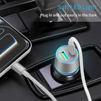 67.5W White Car Charger USB C Super Fast Charging, 45W USBC&QC3.0 Port Plug for iPhone 17 Pro Max/Air/16/15/iPad, Samsung S26 Android Cell Phone, Dual 12V Cigarette Lighter Adapter+3 ft Type C Cable