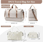 Extra Large Travel Duffle Bag,Carry on Overnight Bag with Shoes Compartment,Weekender Bags for Women for Travel Business Trips Sport Hospital,3 Pcs Set,Beige & Brown