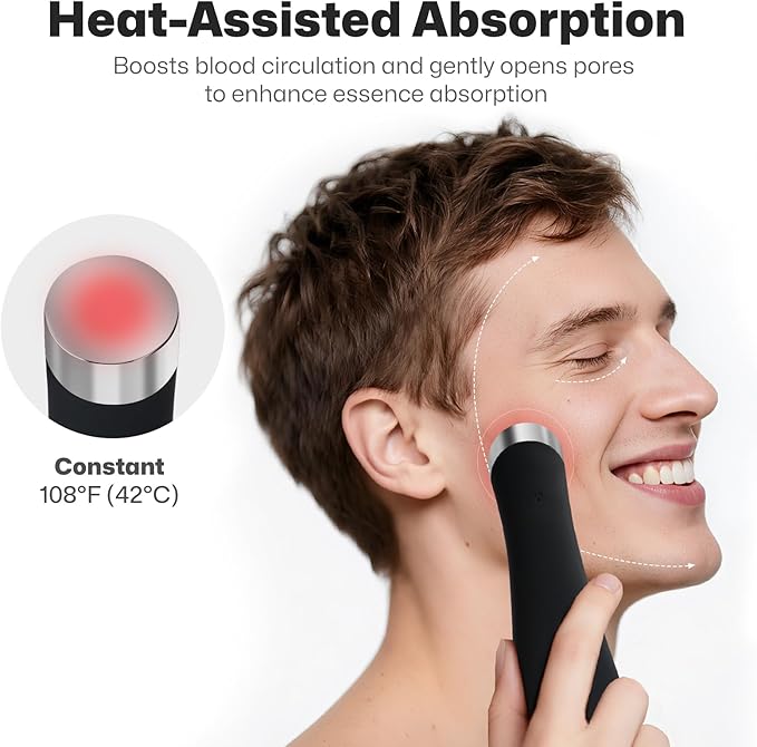PRITECH Facial Cleansing Brush, Rechargeable Silicone Face Scrubber with Heat Massage End, Vibrating Exfoliator Scrubber for Deep Cleaning, Waterproof Face Brush for Women and Men (Black)