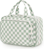 Narwey Travel Toiletry Bag for Women Large Capacity, Hanging Makeup Bag Organizer Toiletries Bag for Full Size Essentials, Accessories, Brushes, Cosmetics (Mint Green Checkerboard (Large))