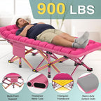 ZENPETIO Oversized XXL Folding Camping Cot, Heavy Duty Sleeping Cot for Adults with Mattress and Pillow, Portable Cot Bed with Carry Bag for Outdoor Camp Travel Home Guest Office, Pink