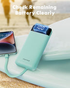 charmast Portable Charger with Built in Cables, Power Bank with Cords Wires, Slim 10000mAh Travel Battery Pack 6 Outputs 3 Inputs 5A Fast Charging for Samsung Google Pixel LG Moto iPhone iPad