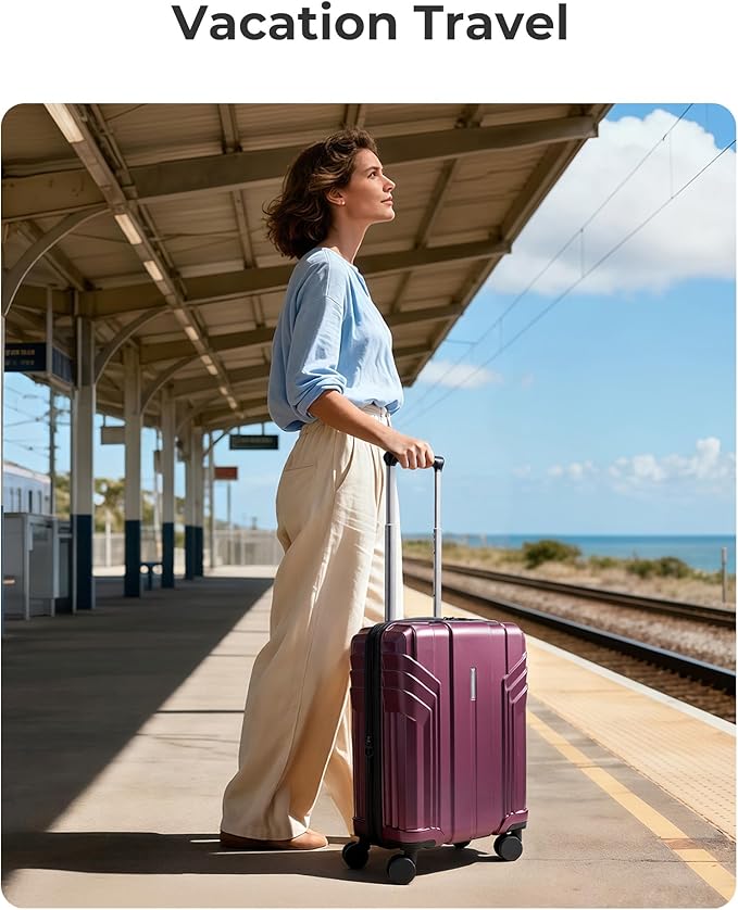 BAGSMART Expandable Carry On Luggage 22x14x9 Airline Approved, 20 Inch Travel Luggage with Spinner Wheels, Lightweight Hard Shell Suitcase Carry on Purplish Red
