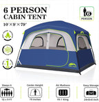 Happy Travel Tent 6 Person Tents for Camping, Waterproof Easy Setup Camping Tent with Rainfly, Portable Large Family Cabin Tent with 5 Large Mesh Windows and Carry Bag for Outdoor Camping & Hiking